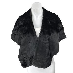 Joseph Green Womens Black Faux Fur Short Sleeve Cape Coat Sweater Jacket Size OS